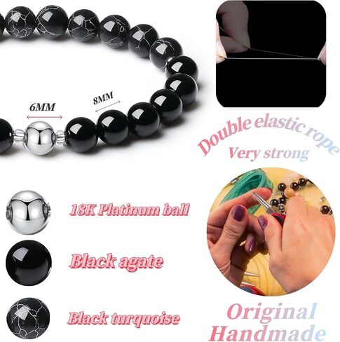 Handmade Men's Stretch Beaded Bracelet with Black Natural Stones 8mm Two Different Stones Gemstone Beads Jewelry (African blood stones) in Saudi Arabia