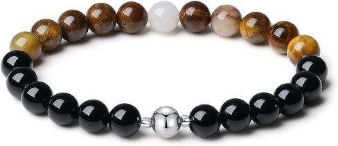 Handmade Men's Stretch Beaded Bracelet with Black Natural Stones 8mm Two Different Stones Gemstone Beads Jewelry (African blood stones) in Saudi Arabia