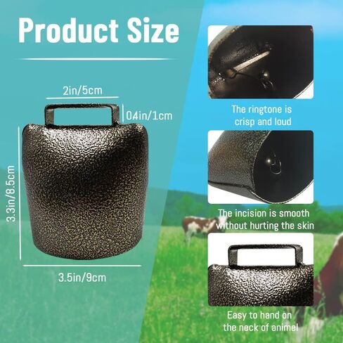 Super Large Metal Cowbell 8.5x9cm/3.35x3.54in, Grazing Bell for Cattle and Horse, Farm Animal Bell, Solid and Loud Noisemaker Cheering Bell for Sporting Events and Games (Bronze) in Saudi Arabia