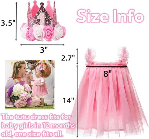 فستان توتو للفتيات الصغيرات مع تاج، فستان تول لعيد الميلاد الأول لحديثي الولادة، ملابس تصوير للفتيات الصغيرات، فستان الأميرة بدون أكمام لحفلات أعياد الميلاد، التقاط الصور، الزفاف (وردي) in Kuwait