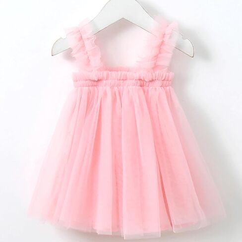 فستان توتو للفتيات الصغيرات مع تاج، فستان تول لعيد الميلاد الأول لحديثي الولادة، ملابس تصوير للفتيات الصغيرات، فستان الأميرة بدون أكمام لحفلات أعياد الميلاد، التقاط الصور، الزفاف (وردي) in Kuwait