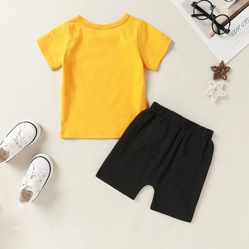 مجموعة ملابس صيفية للأولاد الصغار من Happy Town، تي شيرت وسروال قصير الأكمام (D أصفر، 12-18 شهرًا) in Kuwait