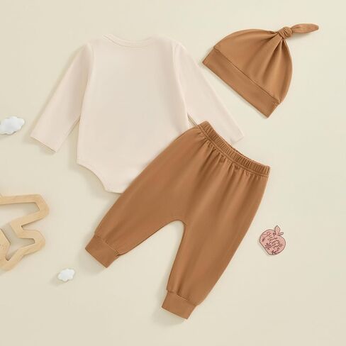 الوليد بيبي بوي فتاة الزي طويلة الأكمام طاقم الرقبة إلكتروني رومبير أعلى بلون السراويل قبعة 3 قطعة مجموعة ملابس الخريف in Kuwait