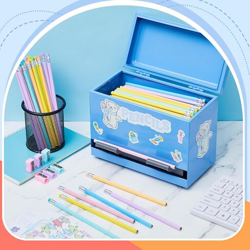 Ctosree 157 Pcs Stainless Steel Pencil Dispenser Kit With 100 Pencils 50 Sharpener 6 Sticker DIY Metal Pencil Holder School Classroom(Black) in Saudi Arabia
