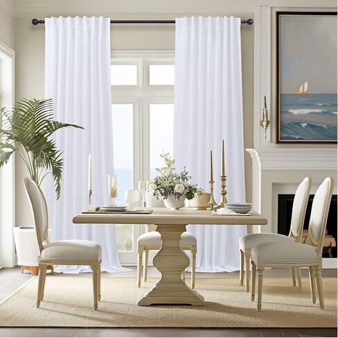 Cream Patterned Curtains 84 Inch Length for Living Room 2 Panel Back Tab Pinch Pleated Pocket Boho Drape Neutral Cotton Textured Striped Light Filtering Sheer Linen Curtain for Bedroom 52x84 Long Ecru in Saudi Arabia