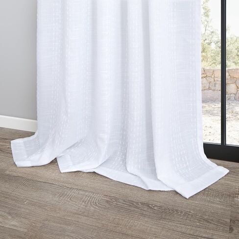 Cream Patterned Curtains 84 Inch Length for Living Room 2 Panel Back Tab Pinch Pleated Pocket Boho Drape Neutral Cotton Textured Striped Light Filtering Sheer Linen Curtain for Bedroom 52x84 Long Ecru in Saudi Arabia