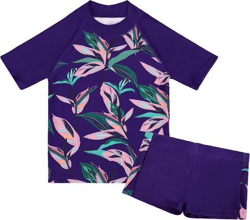 Cadocado Girls Rash Guard Set Short Sleeve Two Piece Swimsuit Bathing Suit UPF 50+ Beach Swimwear 3-10 Years in Saudi Arabia
