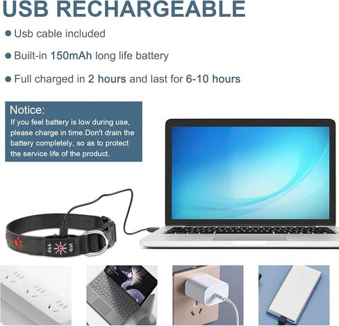 أحدث طوق للكلاب مضيء، قابل لإعادة الشحن 3 أوضاع 3 ألوان، طوق متوهج LED، أضواء للكلاب مقاومة للماء تجعل الحيوانات الأليفة مرئية للمشي ليلاً، قلادة هزلي متوهجة للكلاب الصغيرة والمتوسطة والكبيرة، مقاس M in Kuwait