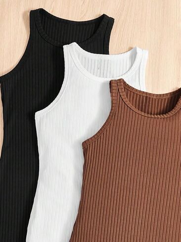 MakeMeChic Girl's 3 Pack Ribbed Knit Midi Tank Dress Solid Round Neck Sleeveless Bodycon Dress in Saudi Arabia