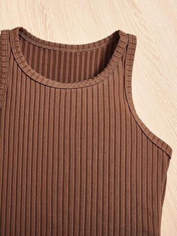 MakeMeChic Girl's 3 Pack Ribbed Knit Midi Tank Dress Solid Round Neck Sleeveless Bodycon Dress in Saudi Arabia
