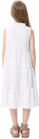 GERU Girls' Sleeveless Ruffle Dress Fungus Collar Bow A-Line Dress Flow Cute Midi Dresses 3-12 Years in Kuwait
