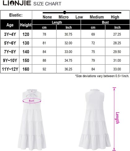 GERU Girls' Sleeveless Ruffle Dress Fungus Collar Bow A-Line Dress Flow Cute Midi Dresses 3-12 Years in Kuwait