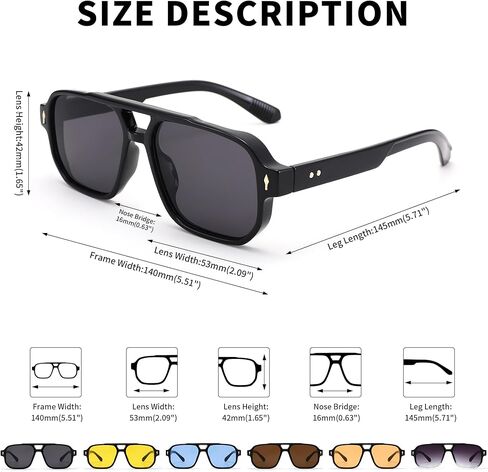 نظارات شمسية كلاسيكية بإطار مربع من Pro Acme، نظارات شمسية كلاسيكية بإطار مزدوج من السبعينيات للرجال والنساء in Kuwait