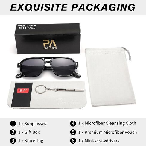 نظارات شمسية كلاسيكية بإطار مربع من Pro Acme، نظارات شمسية كلاسيكية بإطار مزدوج من السبعينيات للرجال والنساء in Kuwait