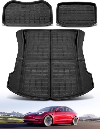 TAPTES لـ Tesla Model 3 Trunk Mat 2023 2022 2021، لـ Tesla Model 3 جميع الأحوال الجوية بطانة البضائع الأمامية والخلفية منظم تخزين صندوق السيارة الحصير الأرضية لـ Tesla Model 3 الملحقات 2021-2023 (مجموعة من 3) in Kuwait