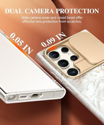 GVIEWIN for Samsung Galaxy S23 Ultra Case with Slide Camera Cover, [Military Grade Drop Protection] Slim Marble Design Best Shockproof Protective Phone Case Fit S23 Ultra 5G 6.8" (Drift Sand/Brown) in Saudi Arabia