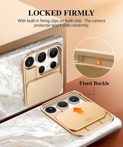 GVIEWIN for Samsung Galaxy S23 Ultra Case with Slide Camera Cover, [Military Grade Drop Protection] Slim Marble Design Best Shockproof Protective Phone Case Fit S23 Ultra 5G 6.8" (Drift Sand/Brown) in Saudi Arabia