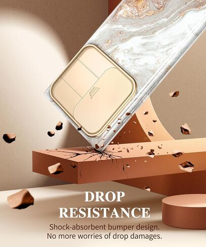 GVIEWIN for Samsung Galaxy S23 Ultra Case with Slide Camera Cover, [Military Grade Drop Protection] Slim Marble Design Best Shockproof Protective Phone Case Fit S23 Ultra 5G 6.8" (Drift Sand/Brown) in Saudi Arabia