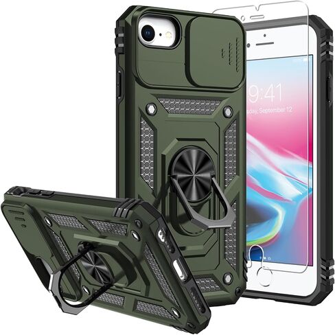 حافظة لهاتف iPhone SE 2022/3rd/2020، حافظة iPhone 8/7، مع واقيات شاشة وغطاء كاميرا، [درجة عسكرية] 16 قدمًا. غطاء تم اختباره من السقوط مع حافظة واقية بمسند مغناطيسي لهاتف iPhone 8، أزرق in Kuwait