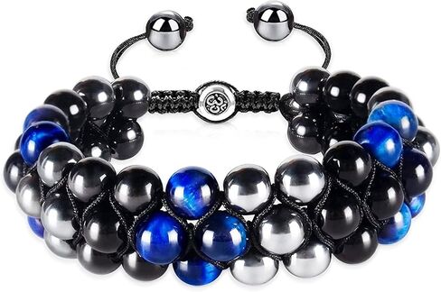 Bracelet, Natural Tigers Eye Bracelet, Black Obsidian and Hematite 8mm Beads Healing Crystal Bracelet for Women Men for Luck Prosperity and Happiness in Saudi Arabia
