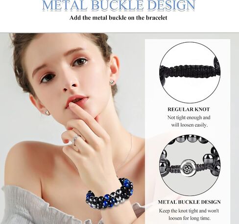 Bracelet, Natural Tigers Eye Bracelet, Black Obsidian and Hematite 8mm Beads Healing Crystal Bracelet for Women Men for Luck Prosperity and Happiness in Saudi Arabia