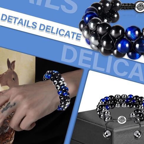 Bracelet, Natural Tigers Eye Bracelet, Black Obsidian and Hematite 8mm Beads Healing Crystal Bracelet for Women Men for Luck Prosperity and Happiness in Saudi Arabia
