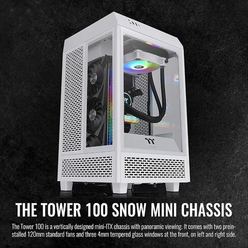 Thermaltake Tower 100 Snow Edition Tempered Glass Type-C (USB 3.1 Gen 2) Mini Tower Computer Chassis Supports Mini-ITX CA-1R3-00S6WN-00 in Saudi Arabia