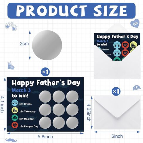 Funny Father's Day Gifts 2024 Father's Day Game Scratch Card Dad Gifts Scratch off Card Happy Father's Day Greeting Card with Envelope, Match Three to Win(Drinks) in Saudi Arabia