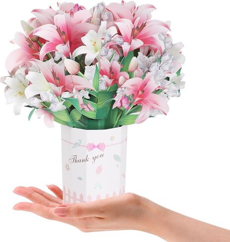 3D Pop Up Cards, 9.5 Inch Life Forever Lily Paper Flowers Bouquet Popup Cards with Note Card and Envelope, All Occasions Pop Up Greeting Cards for Mother's Day, Birthday, Anniversary in Saudi Arabia