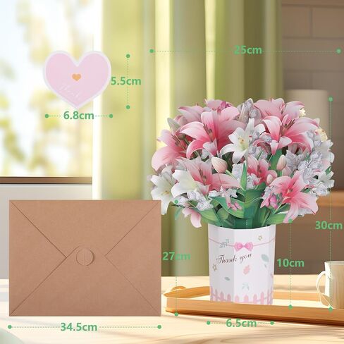 3D Pop Up Cards, 9.5 Inch Life Forever Lily Paper Flowers Bouquet Popup Cards with Note Card and Envelope, All Occasions Pop Up Greeting Cards for Mother's Day, Birthday, Anniversary in Saudi Arabia