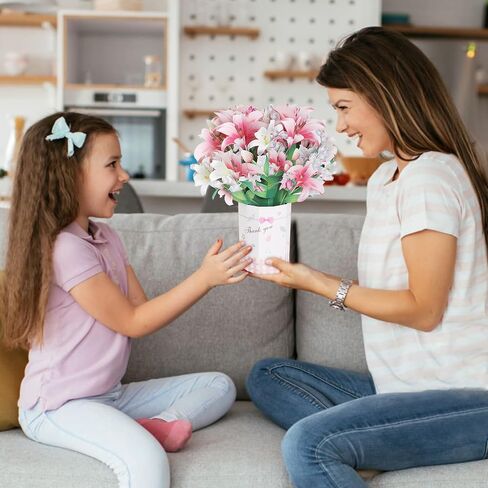 3D Pop Up Cards, 9.5 Inch Life Forever Lily Paper Flowers Bouquet Popup Cards with Note Card and Envelope, All Occasions Pop Up Greeting Cards for Mother's Day, Birthday, Anniversary in Saudi Arabia