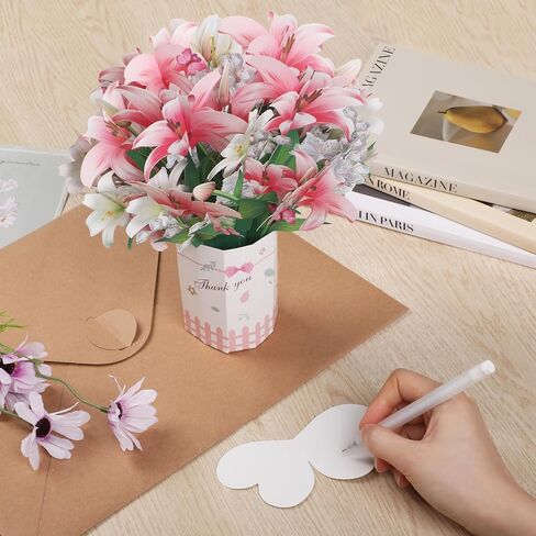 3D Pop Up Cards, 9.5 Inch Life Forever Lily Paper Flowers Bouquet Popup Cards with Note Card and Envelope, All Occasions Pop Up Greeting Cards for Mother's Day, Birthday, Anniversary in Saudi Arabia
