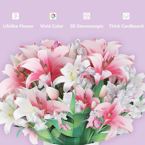 3D Pop Up Cards, 9.5 Inch Life Forever Lily Paper Flowers Bouquet Popup Cards with Note Card and Envelope, All Occasions Pop Up Greeting Cards for Mother's Day, Birthday, Anniversary in Saudi Arabia