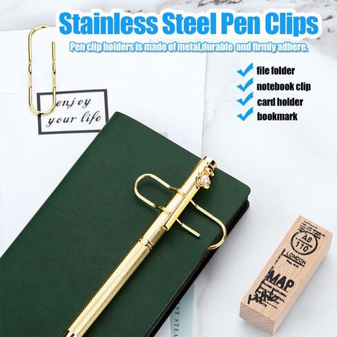 Metal Pen Clip for Notebook,10 Pack 2 Colors Pens Clips Holder,Multifunction Stainless Steel Pencil Clip,Paper Bookmarks for Journals,Calendars,Planner,Home Office School Stationary Tool (10 Pcs) in Saudi Arabia