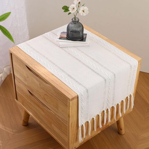 GSG Boho Small Table Runner for Home Decor, 36" Long Farmhouse Rustic Linen Table Runner with Tassels, Handmade Bohemia Short Table Runner for Dining Bedroom Decoration, Dark Khaki, 13x36 Inches in Saudi Arabia