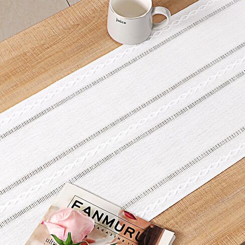 GSG Boho Small Table Runner for Home Decor, 36" Long Farmhouse Rustic Linen Table Runner with Tassels, Handmade Bohemia Short Table Runner for Dining Bedroom Decoration, Dark Khaki, 13x36 Inches in Saudi Arabia
