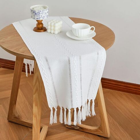 GSG Boho Small Table Runner for Home Decor, 36" Long Farmhouse Rustic Linen Table Runner with Tassels, Handmade Bohemia Short Table Runner for Dining Bedroom Decoration, Dark Khaki, 13x36 Inches in Saudi Arabia