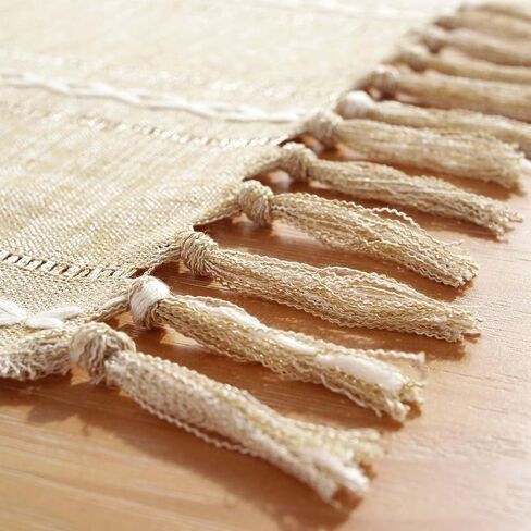 GSG Boho Small Table Runner for Home Decor, 36" Long Farmhouse Rustic Linen Table Runner with Tassels, Handmade Bohemia Short Table Runner for Dining Bedroom Decoration, Dark Khaki, 13x36 Inches in Saudi Arabia
