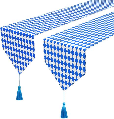 Wehhbtye 2 Pack 118'' x 12'' مفرش طاولة مهرجان أكتوبر مع شرابات، مفارش طاولة مهرجان البيرة الزرقاء، أوشحة تزيين أكتوبرفيست لمستلزمات الحفلات ذات الطابع الألماني in Kuwait
