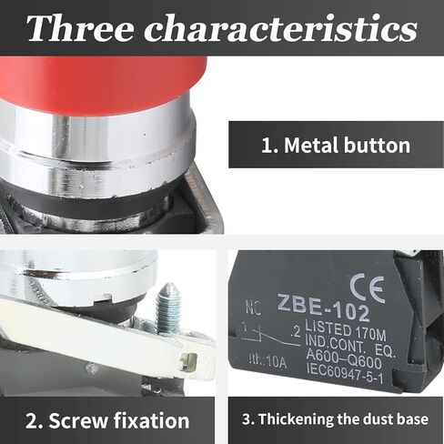 التيار المتناوب 240 فولت 6A لحظة مفتاح بـزر دفع على شكل فطر أحمر ، 1NO 1NC DPST مفتاح بـزر دفع للمنزل أو المعدات الصناعية in Kuwait