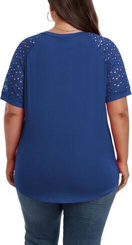 Women's Plus Size Lace Shirt Short Sleeve Round Neck Tops Basic Ladies Loose Fit T Shirt in Saudi Arabia