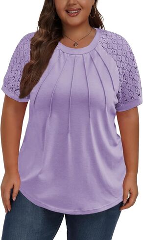 Women's Plus Size Lace Shirt Short Sleeve Round Neck Tops Basic Ladies Loose Fit T Shirt in Saudi Arabia