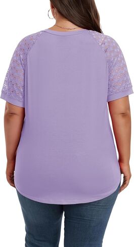 Women's Plus Size Lace Shirt Short Sleeve Round Neck Tops Basic Ladies Loose Fit T Shirt in Saudi Arabia