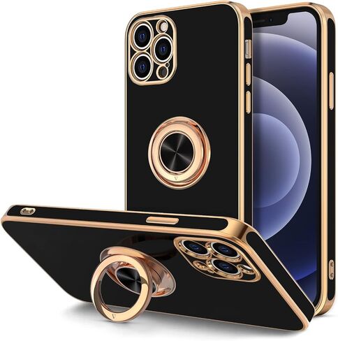 Hython Case for iPhone 12 Pro Max Case with Ring Stand [360° Rotatable Ring Holder Magnetic Kickstand] [Soft Microfiber Lining] Shockproof Rubber Protective Phone Cases Cover for Women, Antique White in Saudi Arabia