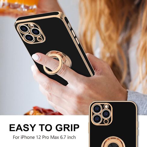 Hython Case for iPhone 12 Pro Max Case with Ring Stand [360° Rotatable Ring Holder Magnetic Kickstand] [Soft Microfiber Lining] Shockproof Rubber Protective Phone Cases Cover for Women, Antique White in Saudi Arabia