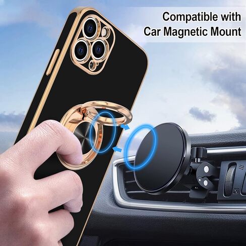 Hython Case for iPhone 12 Pro Max Case with Ring Stand [360° Rotatable Ring Holder Magnetic Kickstand] [Soft Microfiber Lining] Shockproof Rubber Protective Phone Cases Cover for Women, Antique White in Saudi Arabia