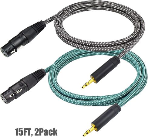 1/8 to XLR Female Microphone Cable, 6.6Feet XLR Female to Stereo 3.5mm Mini TRS Aux Cord, Unbalanced, Nylon Braided, OFC Shielded, for Mixer, Speaker, Camera - 2Pack in Kuwait