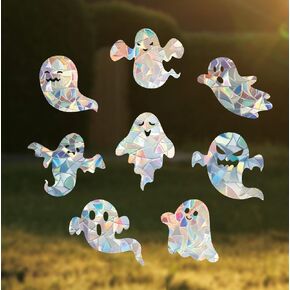 Little Ghosts Window Clings, Window Decals, Spooky Halloween Suncatcher Stickers to Prevent Bird Strikes, Anti-Collision Vinyl Prism Clings Rainbow Catcher Set, 8 Pcs