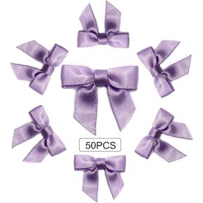 50 Pieces Mini Satin Ribbon Bows Adorable Flower Appliques for Sewing, Scrapbooking, DIY Crafts and Gifts Decoration(Antique White)