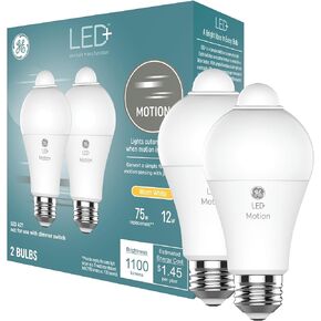 GE LED+ Motion Sensor LED Light Bulbs, 12W, Outdoor Security Lights, Daylight, A21 (2 Pack)